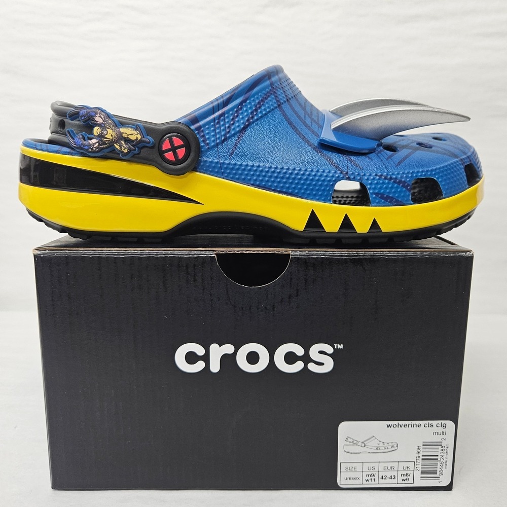 Crocs Marvel X-Men‎ Wolverine Classic Clogs 211779-90H Blue Yellow Men's Size 9